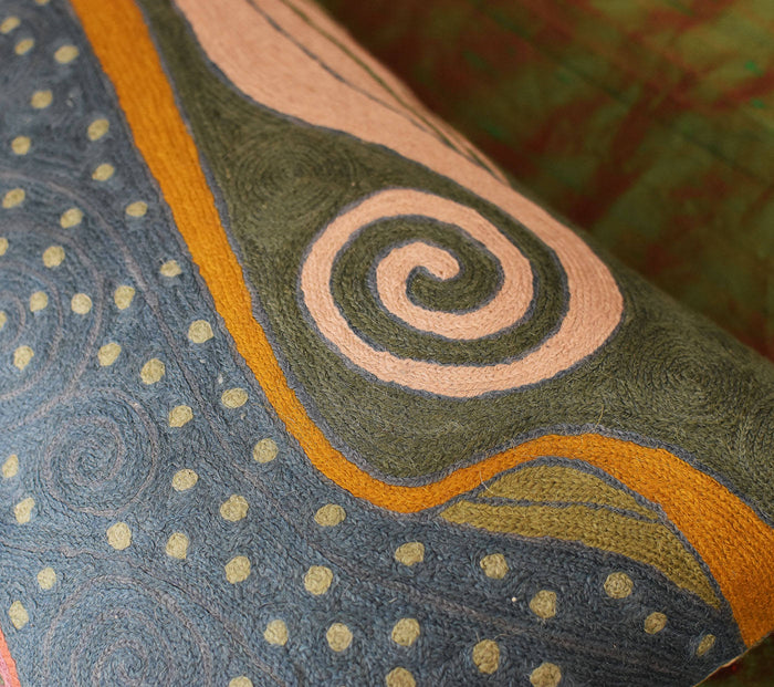 Lumbar Klimt Night Sky Blue Decorative Pillow Cover Handembroidered Wool 14"x20" - KashmirDesigns