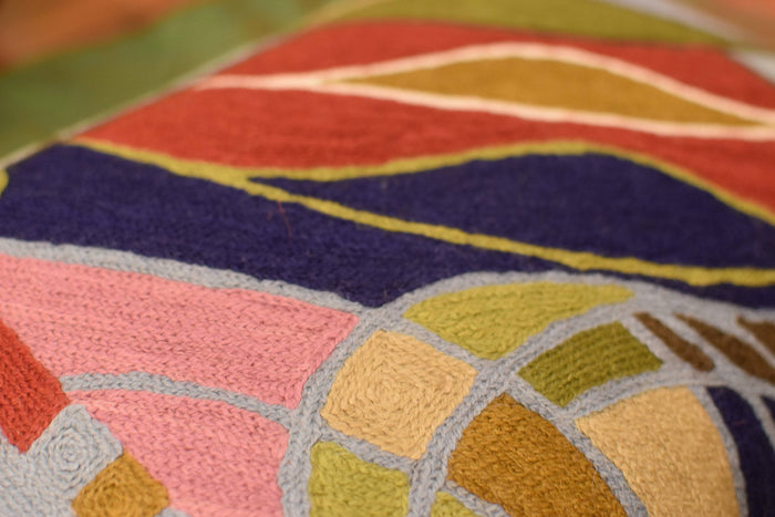 Lumbar Hundertwasser Pillow Cover Biomorph II Rectangle Wool Hand Embroidered 14" x 20" - KashmirDesigns