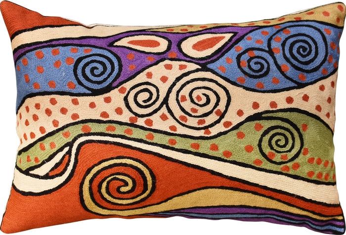 Lumbar Klimt Night Sky Rust Decorative Pillow Cover Handembroidered Wool 14"x20" - KashmirDesigns