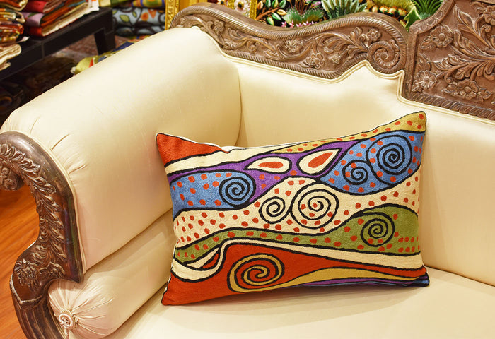 Lumbar Klimt Night Sky Rust Decorative Pillow Cover Handembroidered Wool 14"x20" - KashmirDesigns