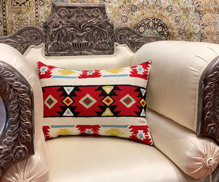 Lumbar Tribal Butterfly Aztec Southwestern Pillow Cover Handmade Wool 14x20" - KashmirDesigns