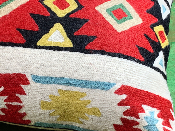 Lumbar Tribal Butterfly Aztec Southwestern Pillow Cover Handmade Wool 14x20" - KashmirDesigns