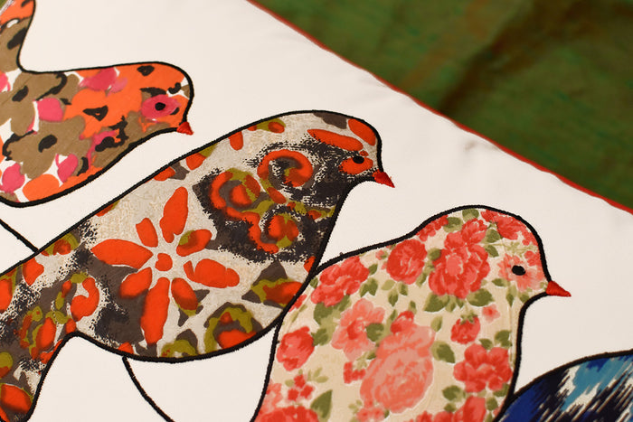 Lumbar White Birds On Wire Decorative Pillow Cover Cotton Applique Work 14"x20" - KashmirDesigns