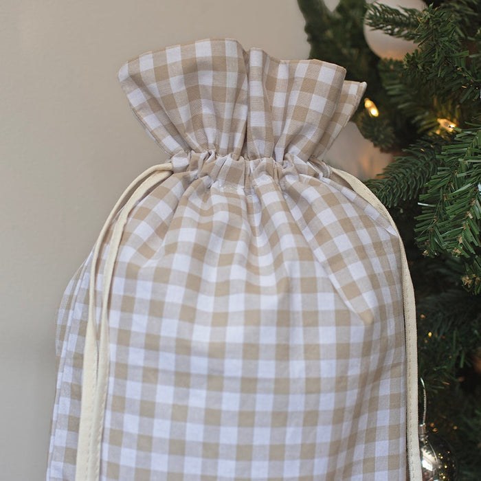 Mabel & Fox - Personalised Beige Gingham Mini Gift Sack - Velvet Bow