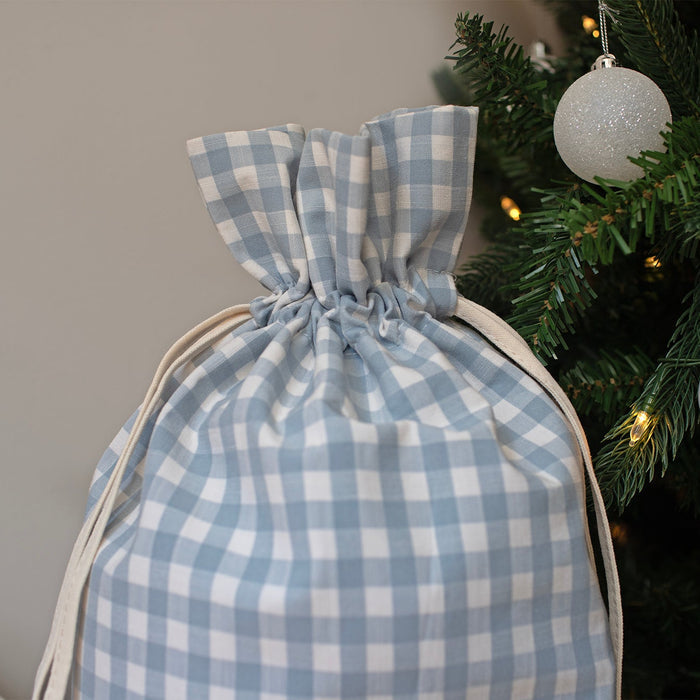 Mabel & Fox - Personalised Blue Gingham Mini Gift Sack - Velvet Bow