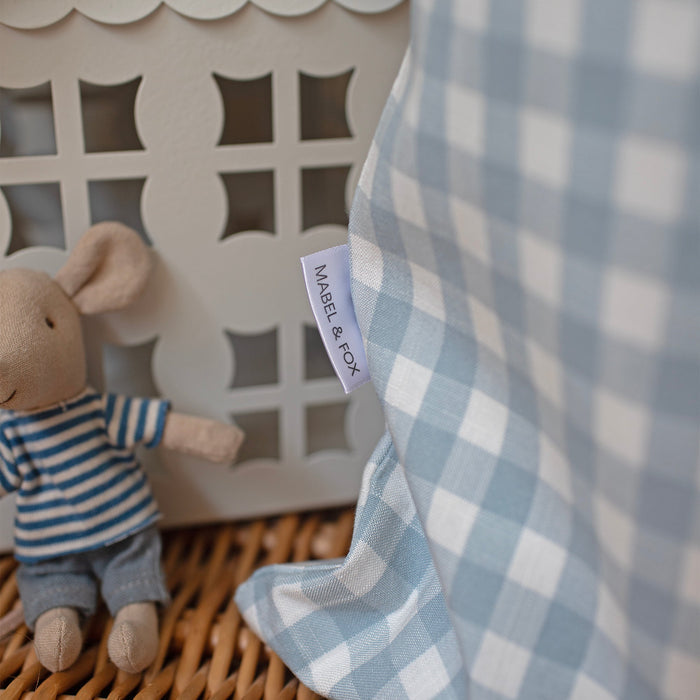 Mabel & Fox - Personalised Blue Gingham Mini Gift Sack - Velvet Bow