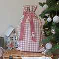 Mabel & Fox - Personalised Pink Gingham Mini Gift Sack - Velvet Bow