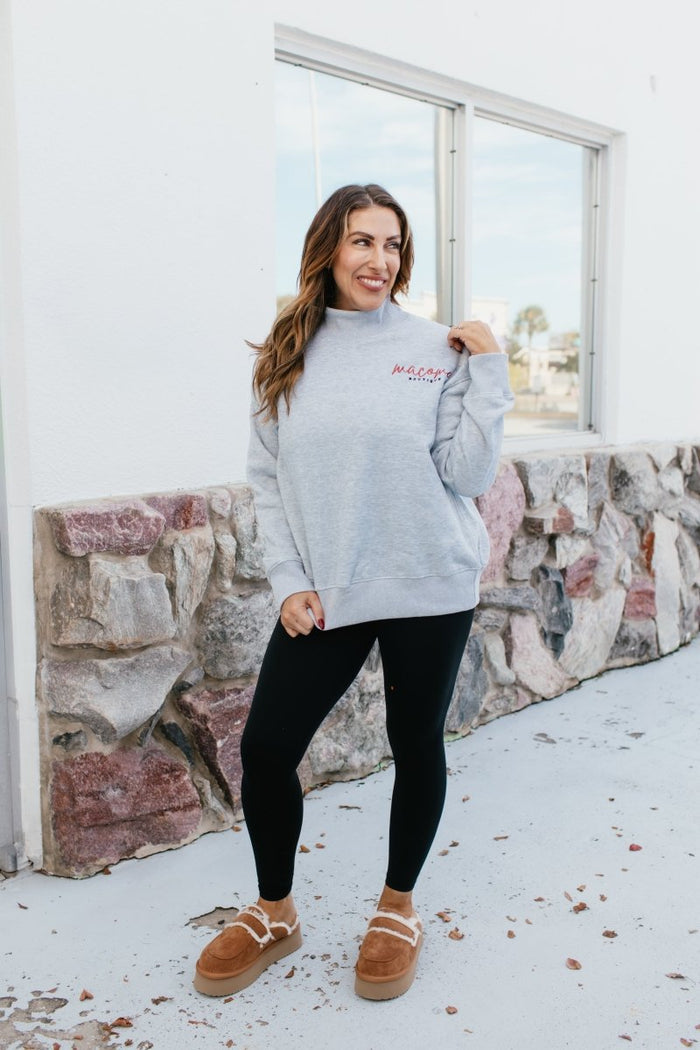 Presale: Macoma Embroidered Mock Neck Sweatshirt In Grey - FINAL SALE - Macoma Boutique555 Presales
