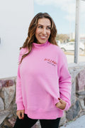 Presale: Macoma Embroidered Mock Neck Sweatshirt In Pink - FINAL SALE - Macoma Boutique555 Presales