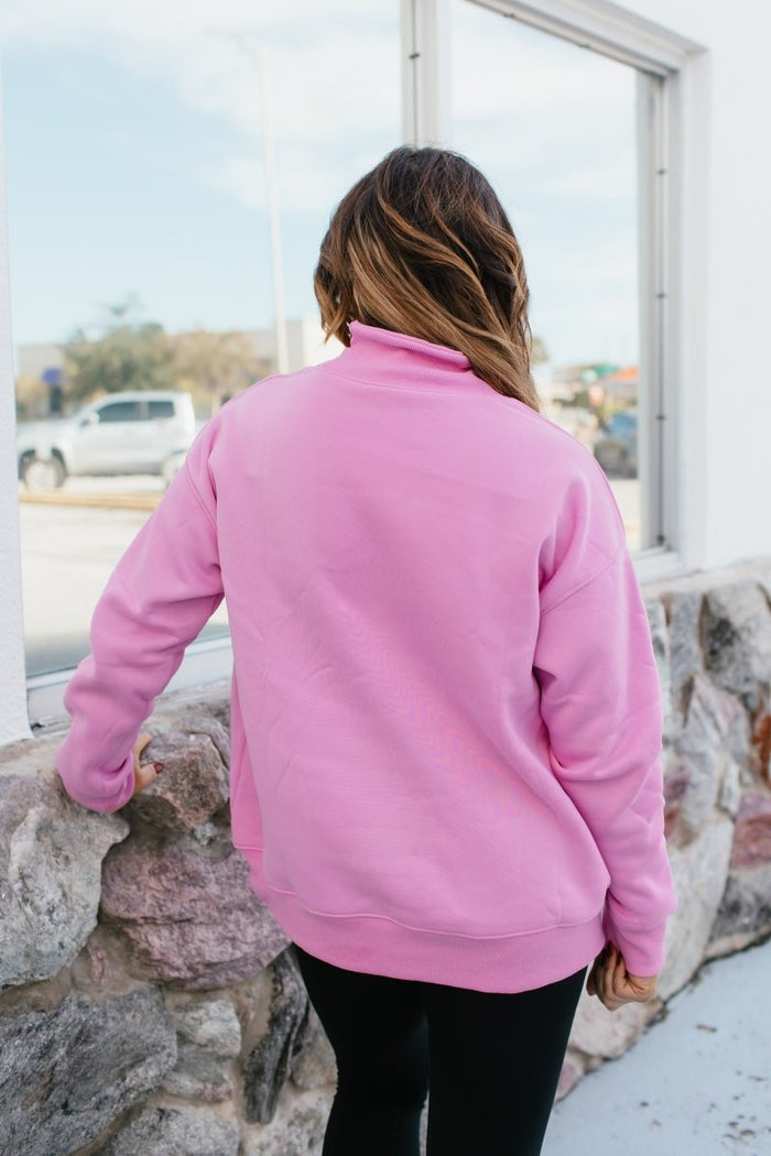 Presale: Macoma Embroidered Mock Neck Sweatshirt In Pink - FINAL SALE - Macoma Boutique555 Presales