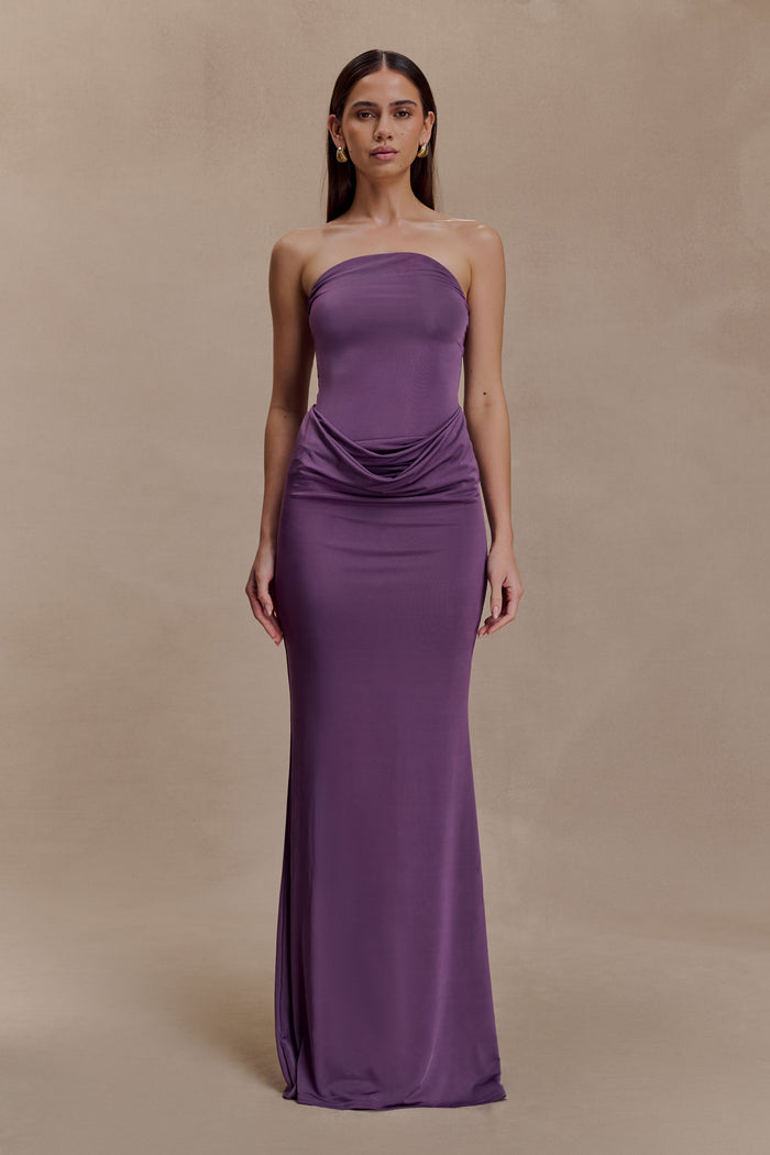 Madison Strapless Slinky Maxi Dress - Purple