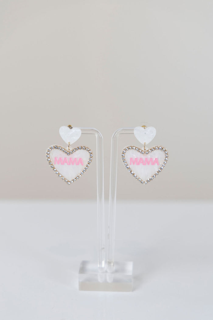 Mama Pink Heart Earrings