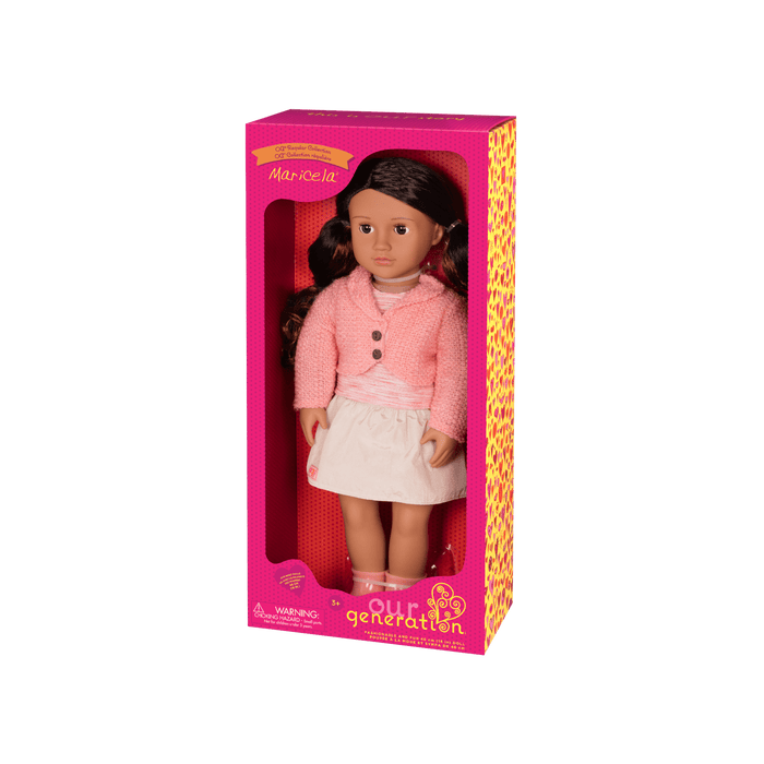 18-inch doll with dark-brown hair, auburn highlights and brown eyes