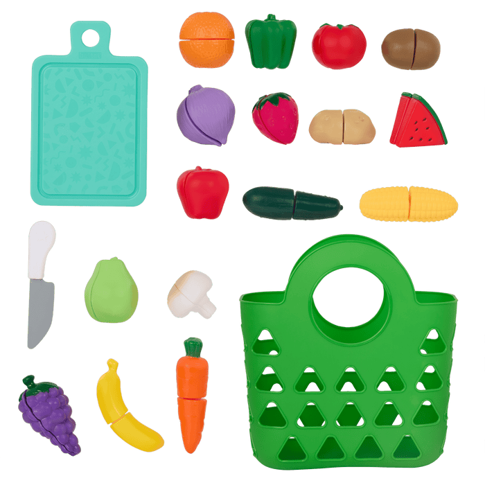 Tote Bag & 16 Toy Fruits & Vegetables