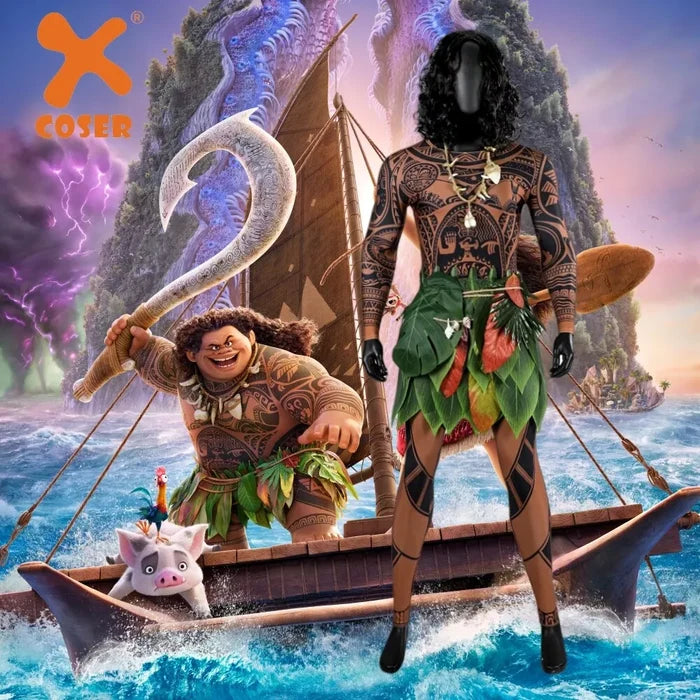 Maui Costume - Moana 2 Jumpsuit with Tattoo - Adult Party Bodysuit