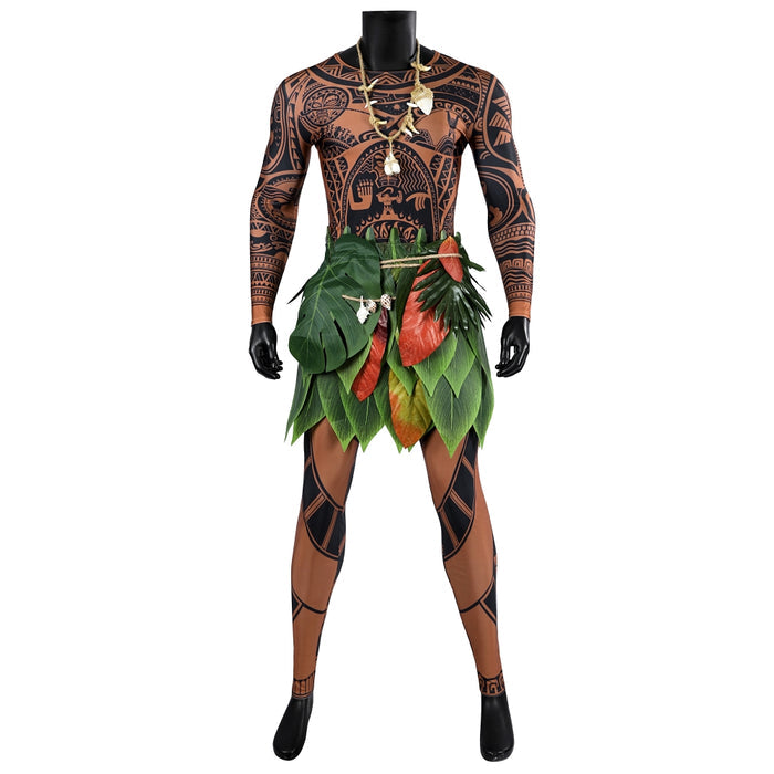 Maui Costume - Moana 2 Jumpsuit with Tattoo - Adult Party Bodysuit