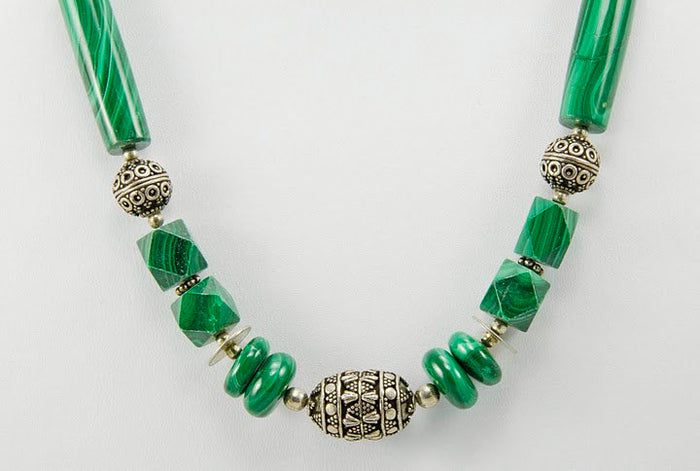 Metamorphosis Exquisite Malachite & Silver Necklace - KashmirDesigns