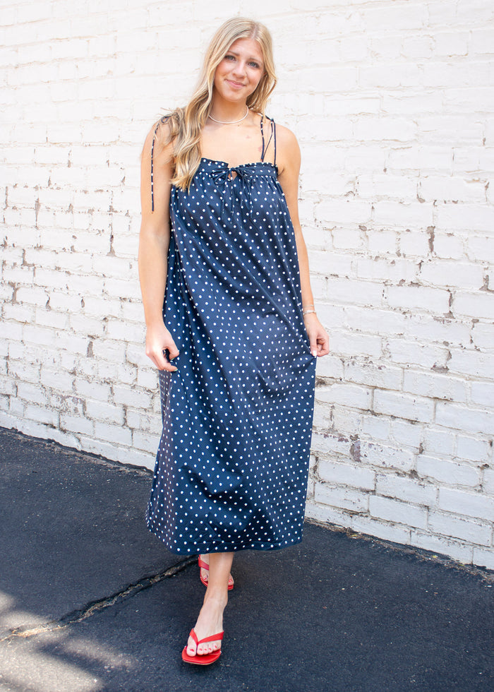 Midnight Polka Dot Midi Dress