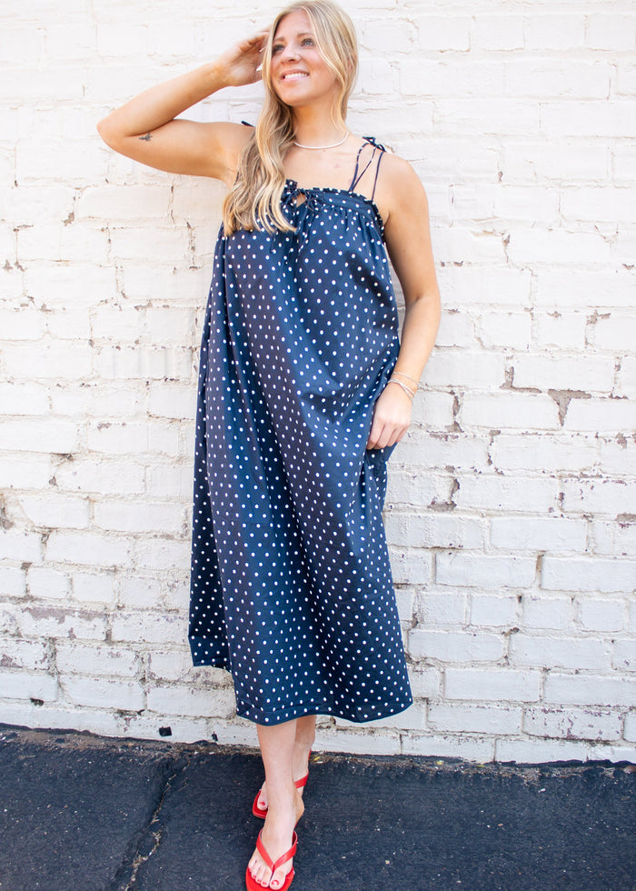 Midnight Polka Dot Midi Dress