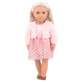 18-inch doll with blonde hair and gray-blue eyes
