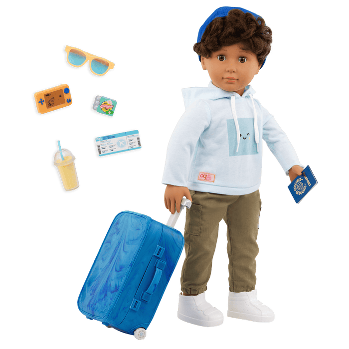 Our Generation 18-inch Doll Milo and travelling accessories