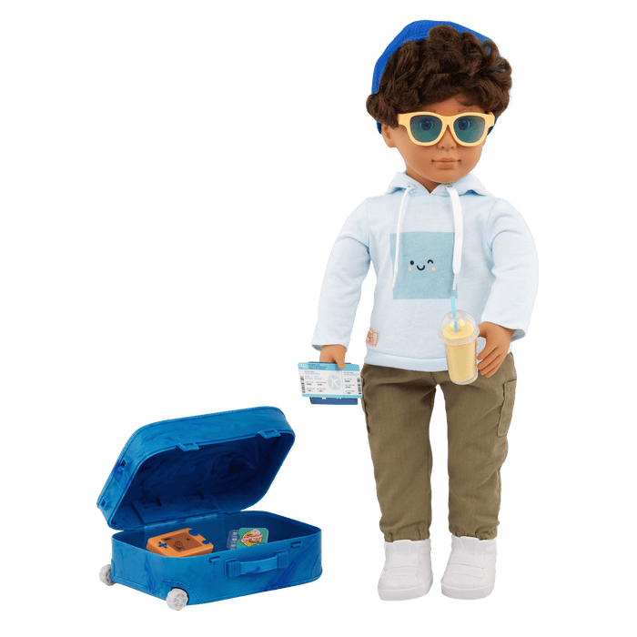 Our Generation 18-inch Doll Milo and travelling accessories