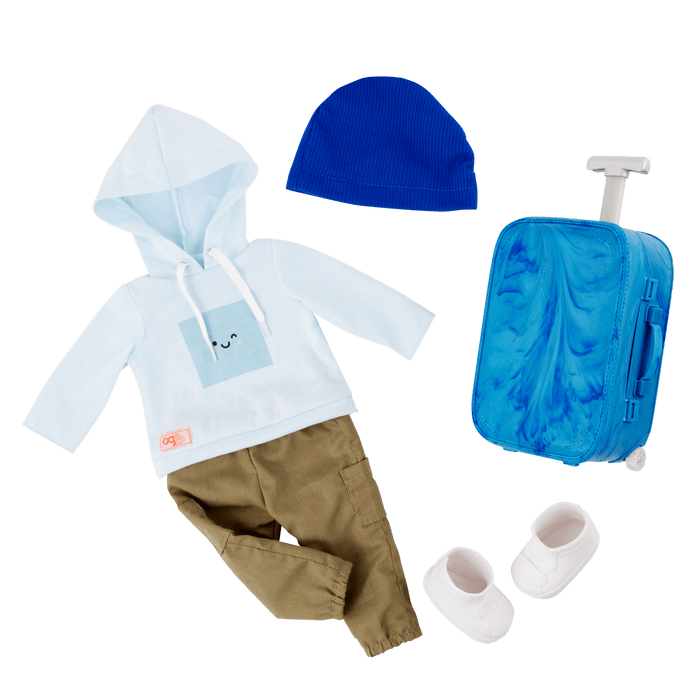 Our Generation 18-inch Doll Milo and travelling accessories