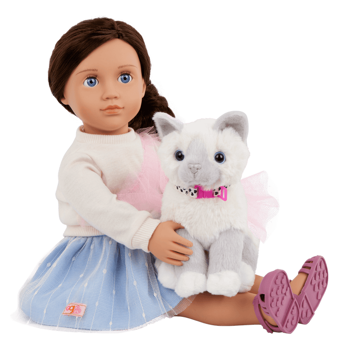 Our Generation 18" Doll Mindy, her Pet Cat Pepper and cat accessories