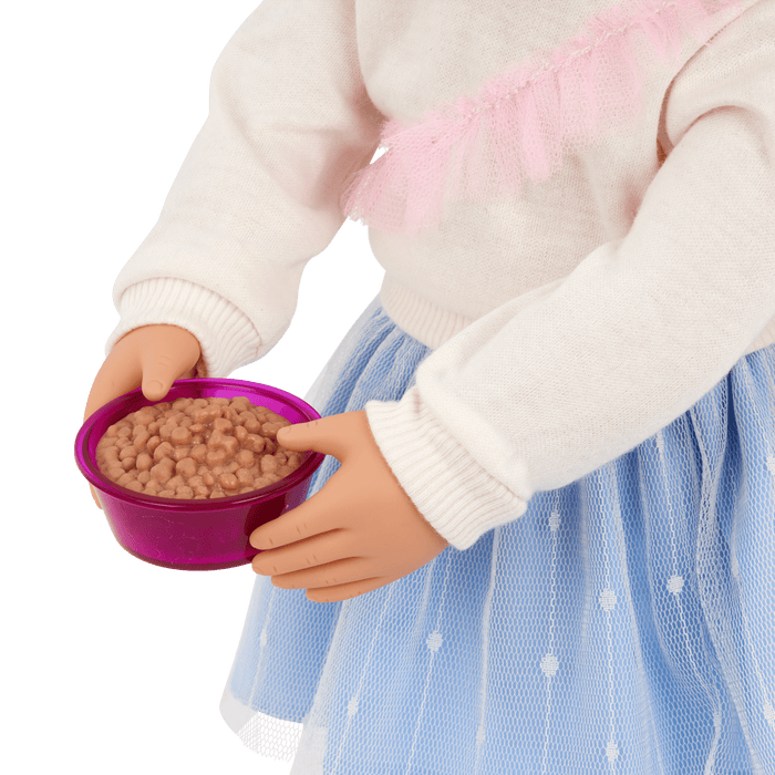 Our Generation 18" Doll Mindy, her Pet Cat Pepper and cat accessories