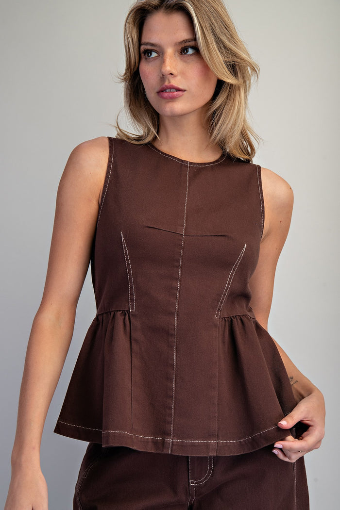 Mineral Washed Zipper Back Peplum Top