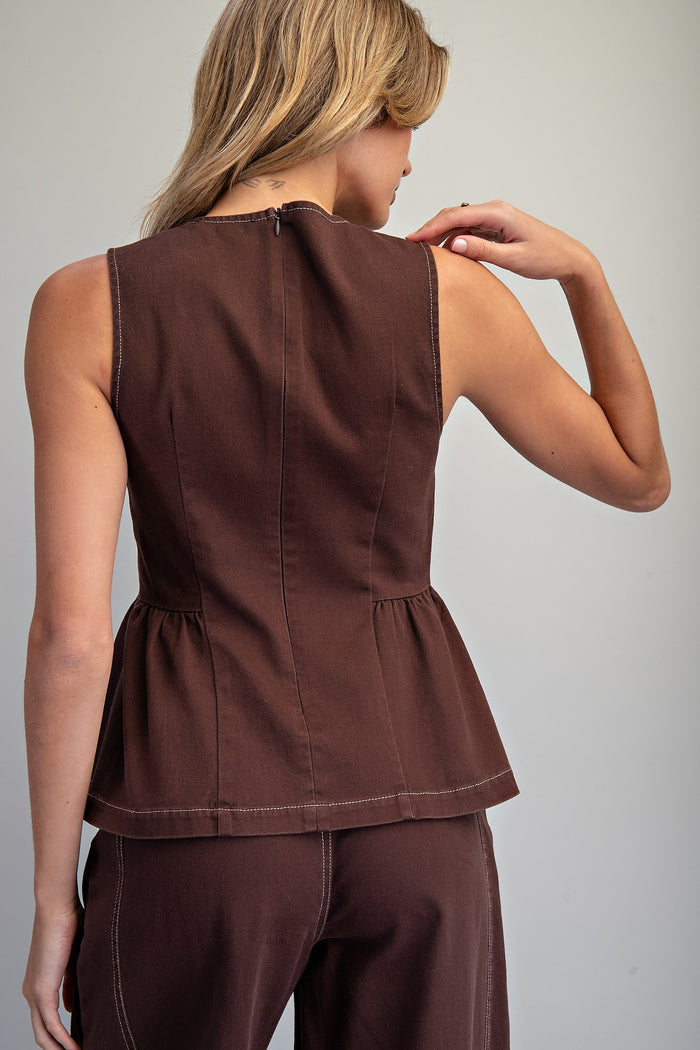Mineral Washed Zipper Back Peplum Top