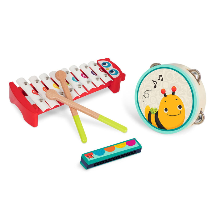 Three wooden musical instruments.