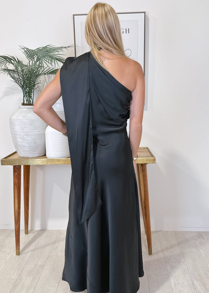 Mock Neck Sleeveless Satin Maxi Dress