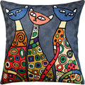 Modern Cats Dark Gray Kitties Triplets Accent Pillow Cover Handmade Wool 18x18" - KashmirDesigns