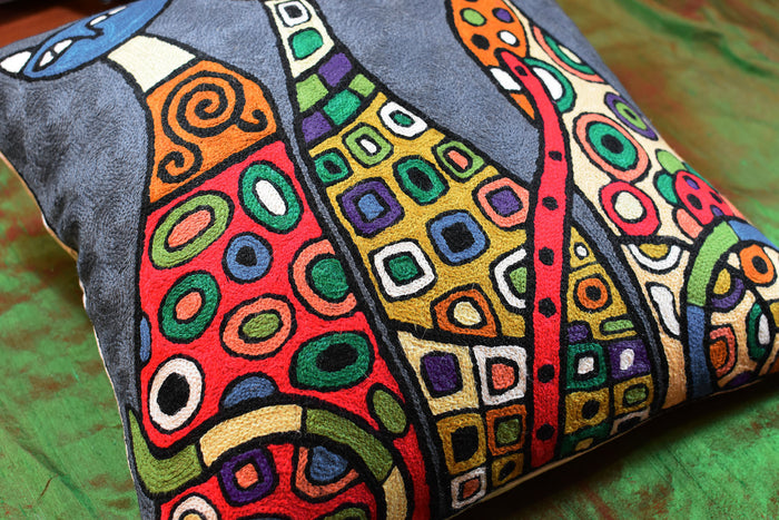 Modern Cats Dark Gray Kitties Triplets Accent Pillow Cover Handmade Wool 18x18" - KashmirDesigns