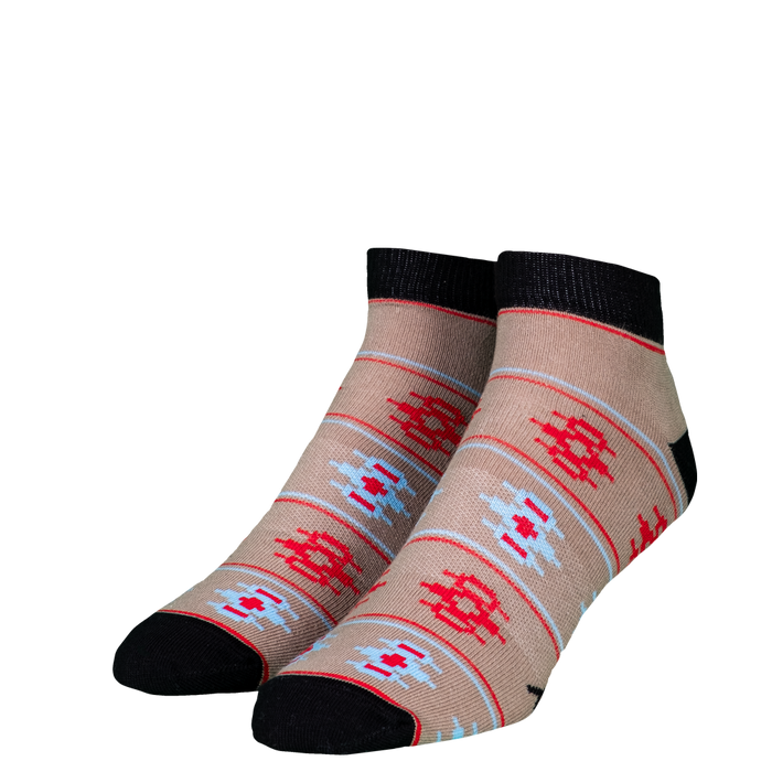 Pair of socks with a pattern on a white background