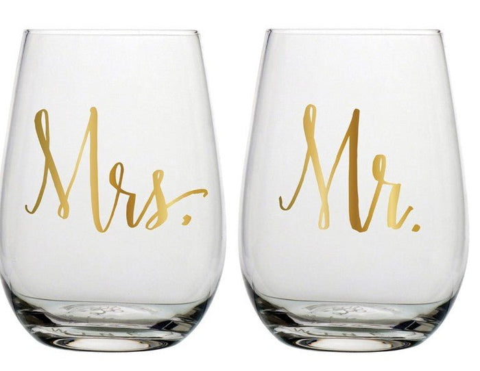 Mr & Mrs Stemless Wineglass Set/2