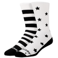 White socks with black stripes and stars on a white background