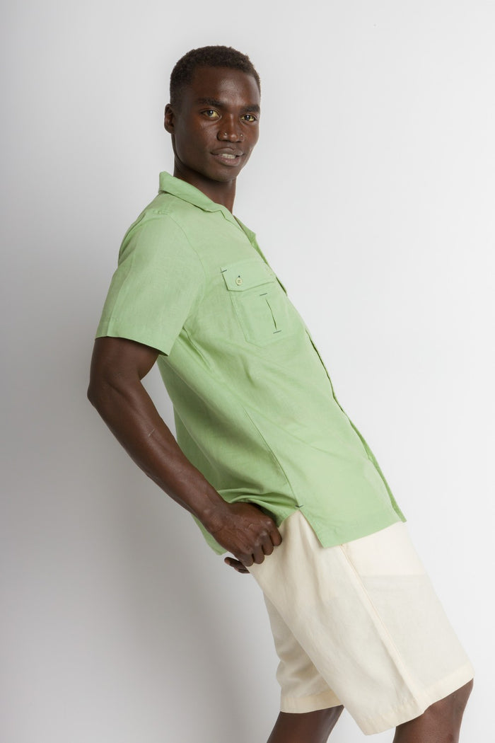 MStar | Men's Linen Cotton Blend Short Sleeve Safari Shirt