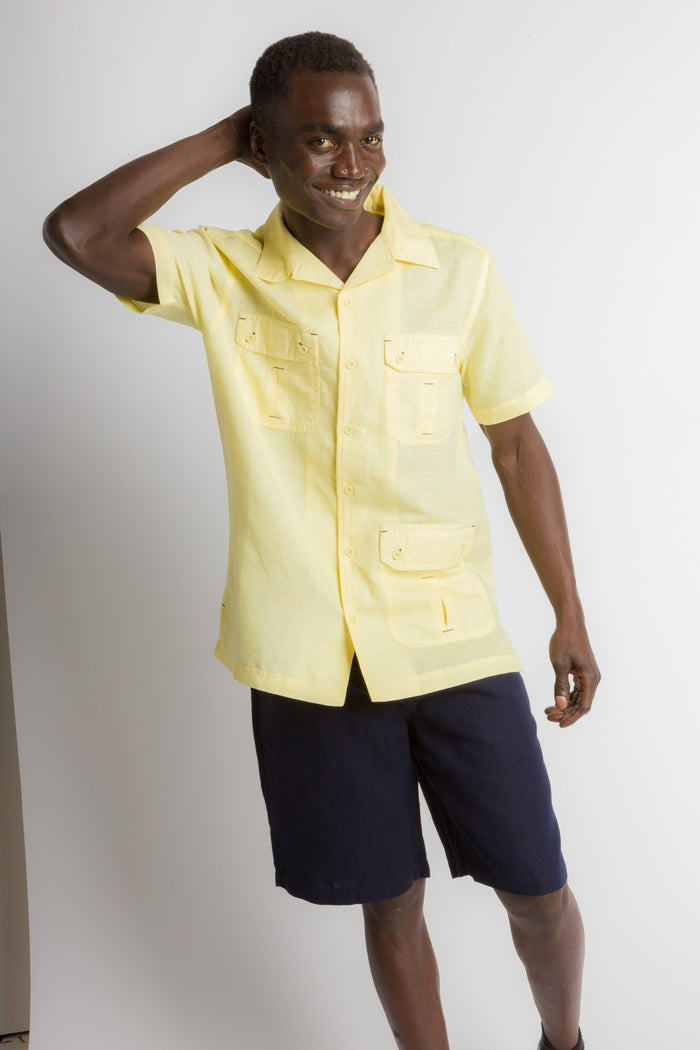 MStar | Men's Linen Cotton Blend Short Sleeve Safari Shirt