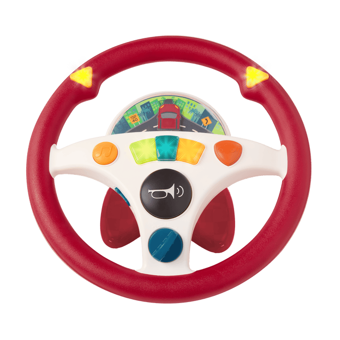 Musical steering wheel car seat toy for toddlers