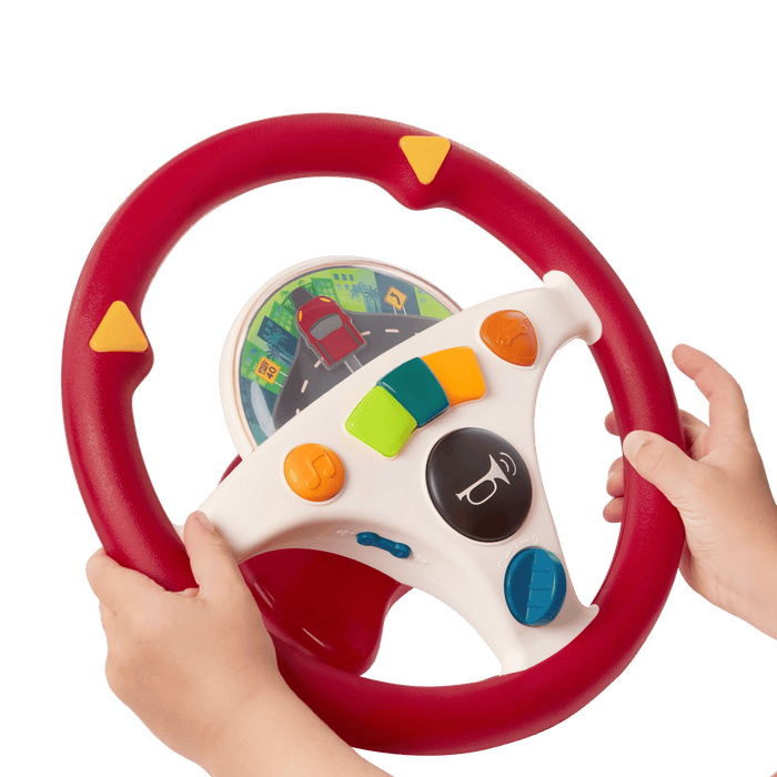 Musical steering wheel car seat toy for toddlers