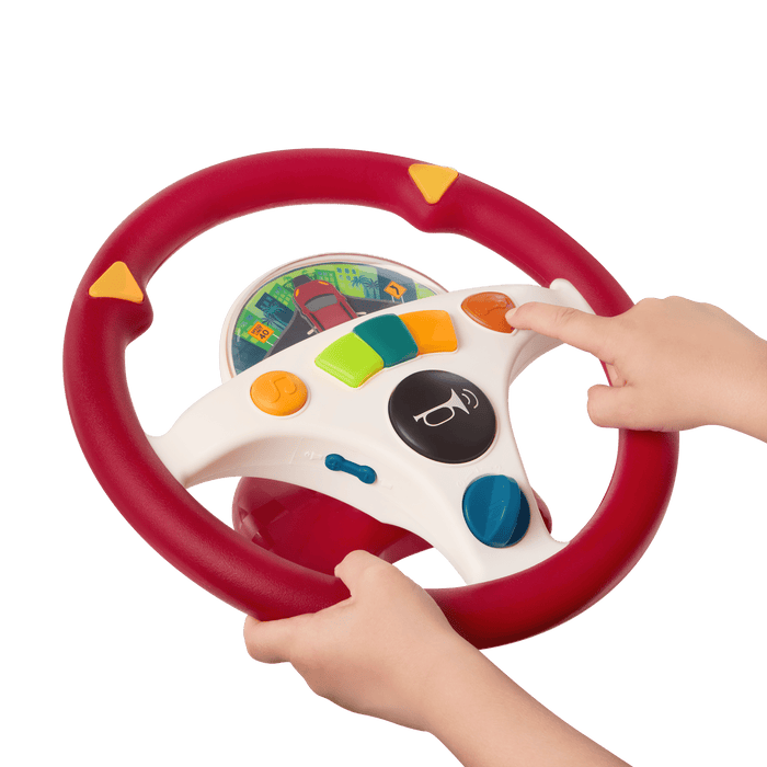 Musical steering wheel car seat toy for toddlers