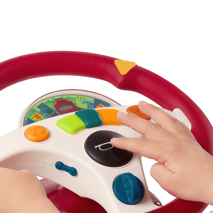 Musical steering wheel car seat toy for toddlers