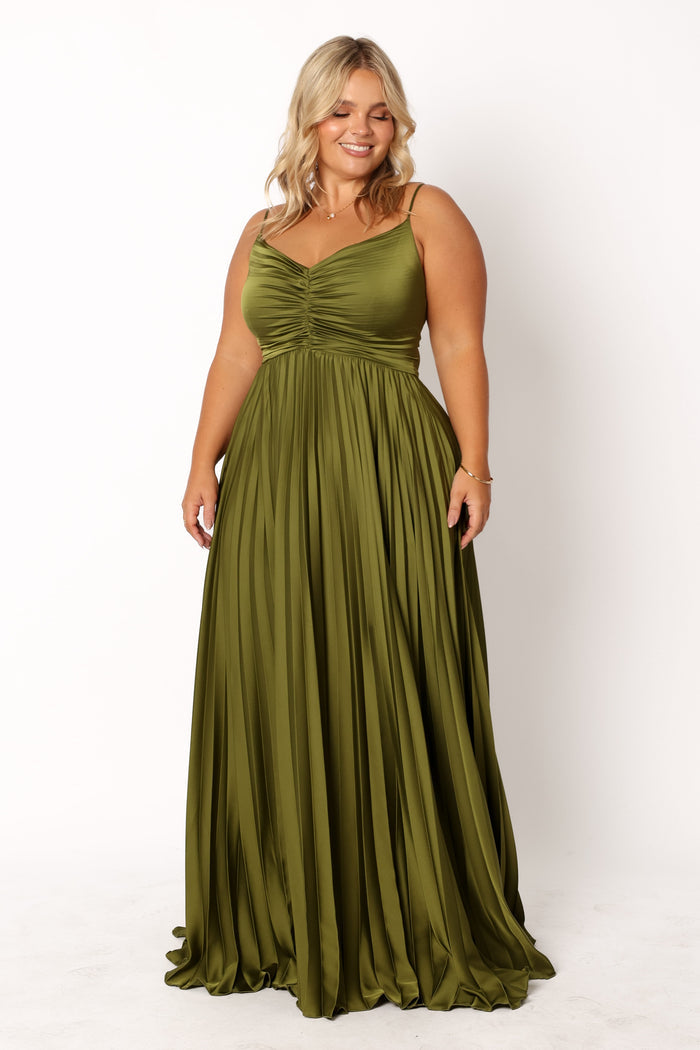 Petal and Pup USA DRESSES Naira Pleated Maxi Dress - Palm Green