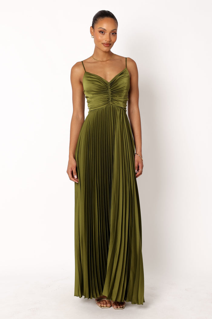 Petal and Pup USA DRESSES Naira Pleated Maxi Dress - Palm Green