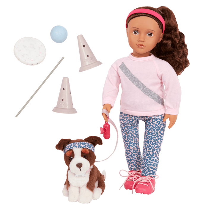 Our Generation 18-inch Dog Trainer Doll Natalia & Pet Plush Nillie