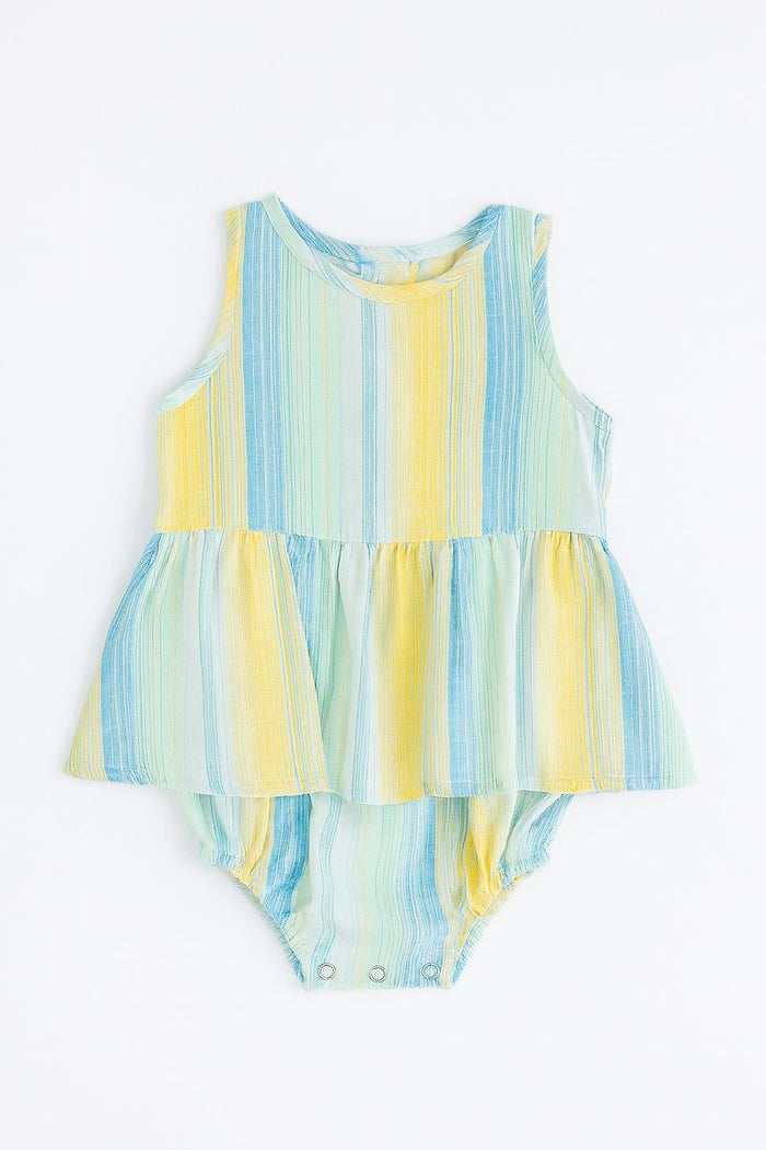 NELLIE ONESIE DRESS - Yellow & Blue Stripe