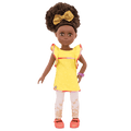 14-inch posable doll with brown hair and hazel eyes