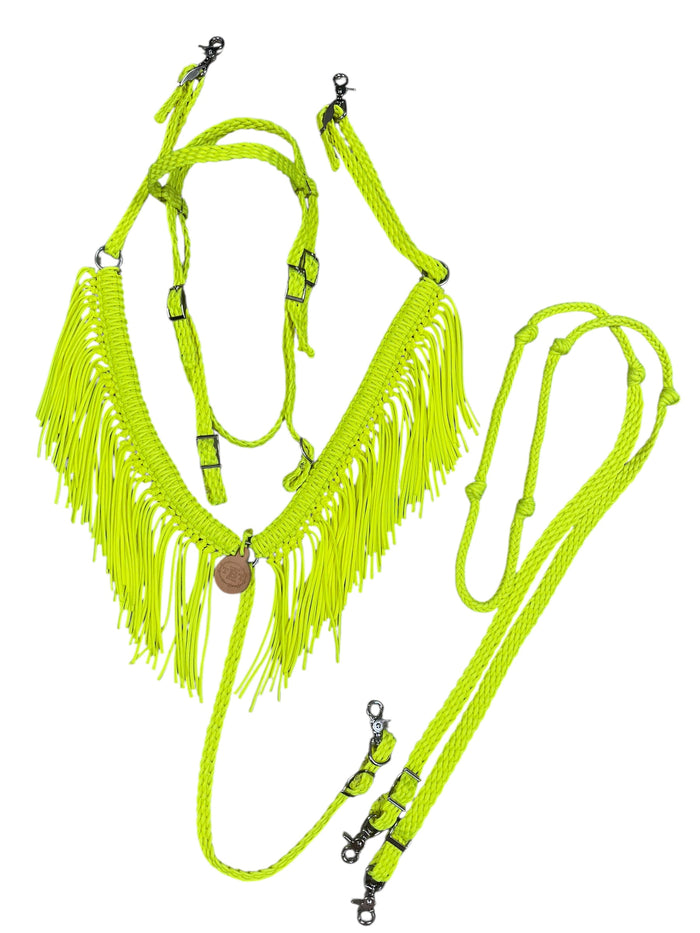 Neon Yellow Fringe horse tack set,  (fringe breast collar, reins, and bridle).